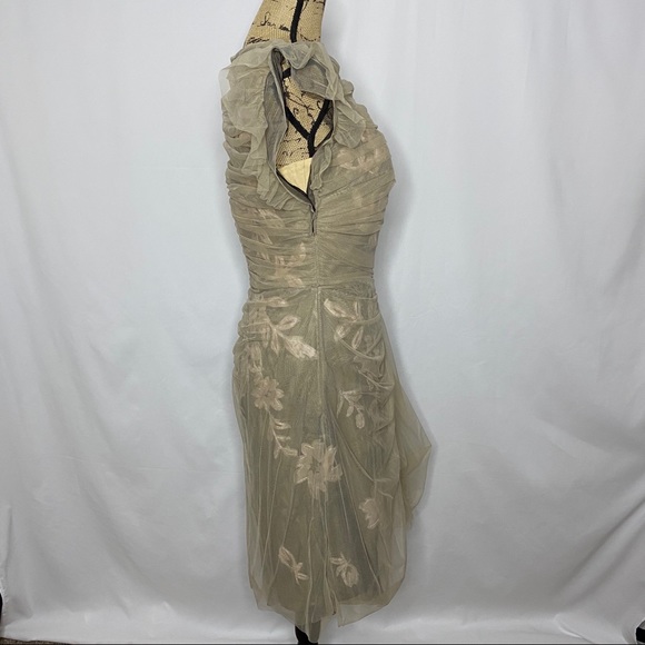 Tadashi Shoji Black w/ Ecru Mesh Draping Evening Dress, 10 - Picture 5 of 11